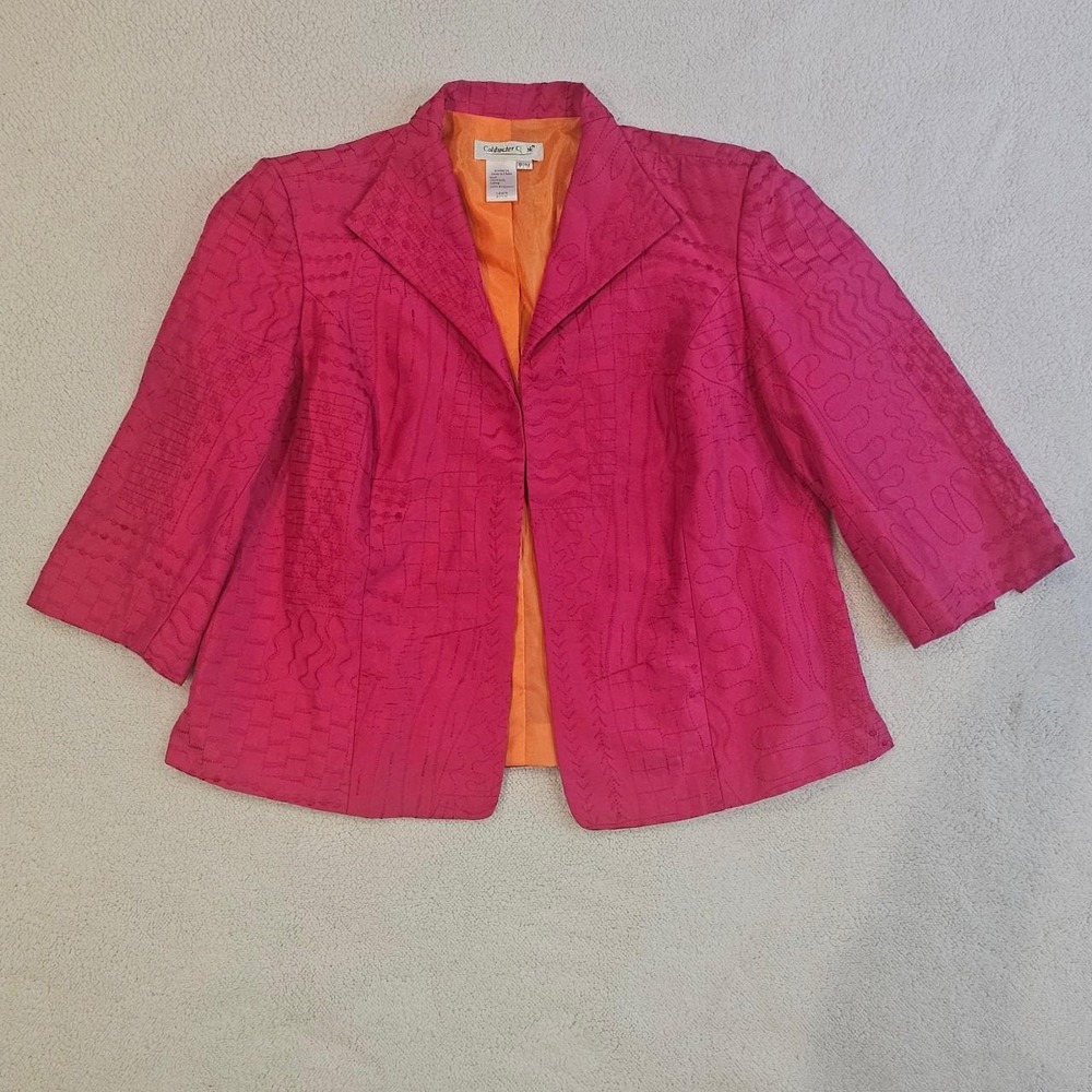 100% Silk Shell, Embroidered Coldwater Creek Magenta/Orange blazer
